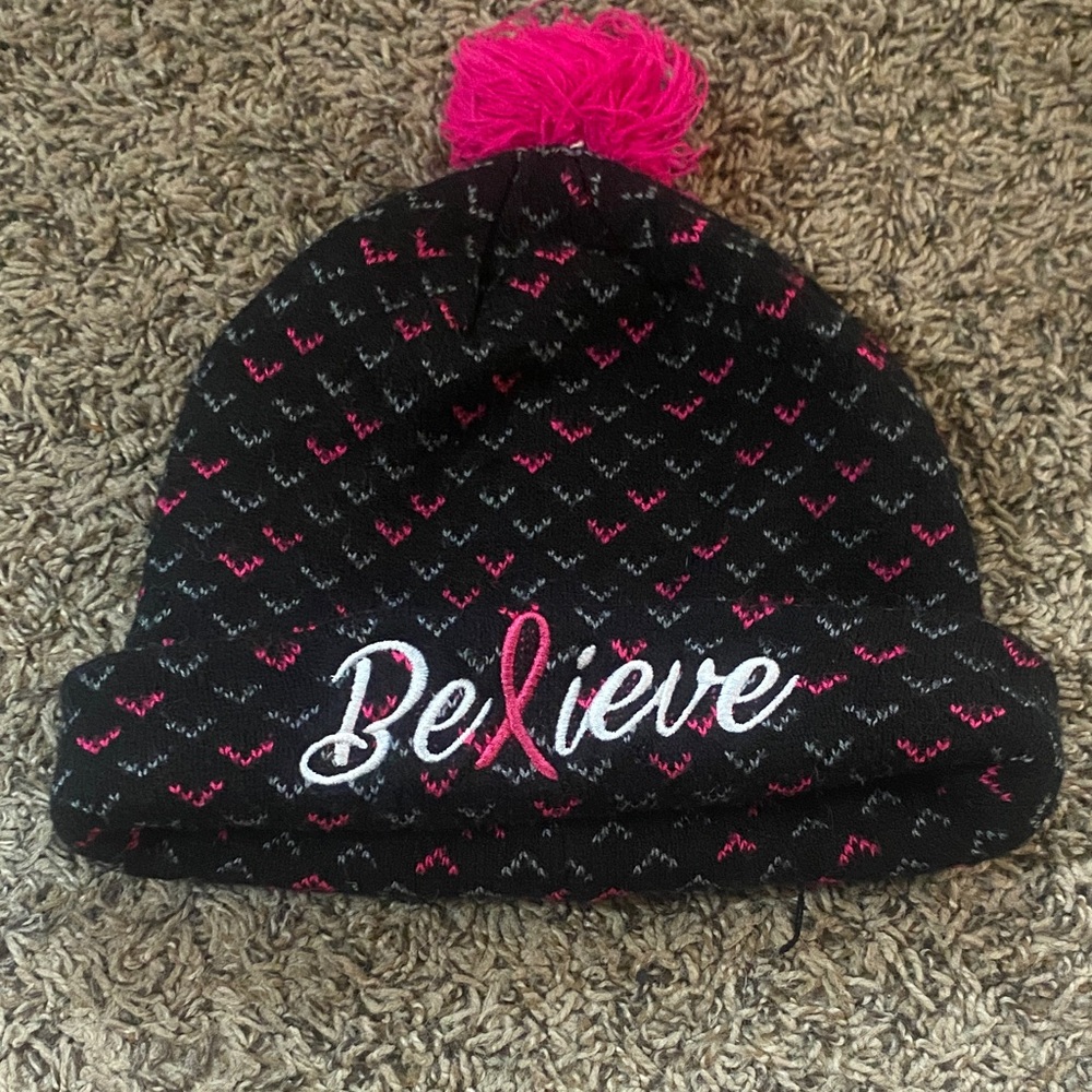 Black and Pink 'Believe' Knit Beanie
